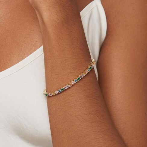 PAVOI 14K Gold Plated 3mm Multi Colored CZ Tennis Bracelet | Vibrant Cubic Zirconia Bracelet for Women | Size 6.5-7.5 Inch in Saudi Arabia