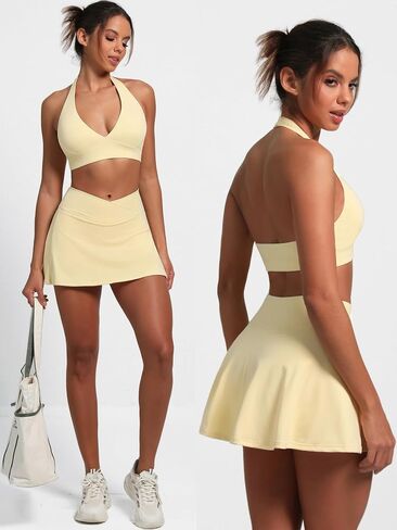 Two Piece Tennis Skirt Sets for Women 2 Piece Mini Skirt Set Pickleball Outfit Golf Skort Going Out Athletic Skirt in Saudi Arabia