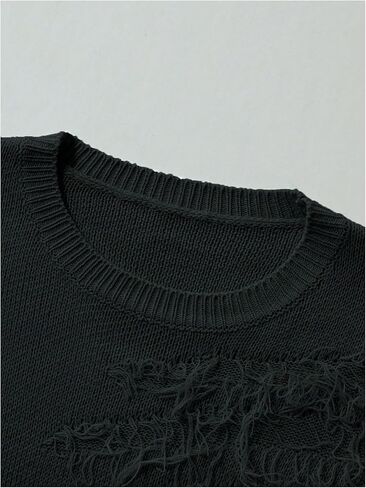 WDIRARA Men's Distressed Sweater Crew Neck Long Sleeve Pullovers Knit Top Streetwear in Saudi Arabia