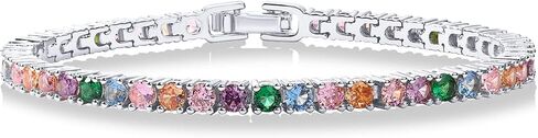 PAVOI 14K Gold Plated 3mm Multi Colored CZ Tennis Bracelet | Vibrant Cubic Zirconia Bracelet for Women | Size 6.5-7.5 Inch in Saudi Arabia