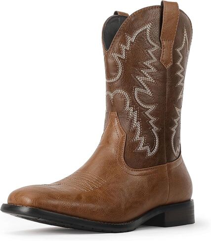 Mofri Cowboy Boots for Men Square Toe Western Classic Embroidered Slip on Chunky Heel Men's Boots in Saudi Arabia
