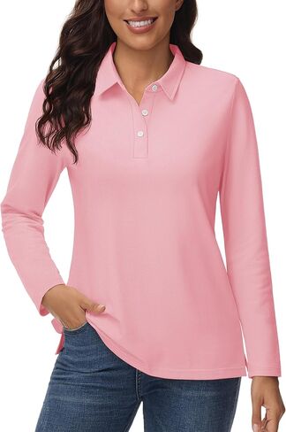 YUCOLEN Womens Polo Shirts Long Sleeve Casual Collared Button Down Cotton Tee Work Fall T Shirt Top in Saudi Arabia