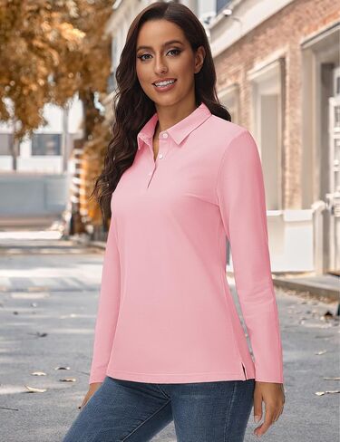 YUCOLEN Womens Polo Shirts Long Sleeve Casual Collared Button Down Cotton Tee Work Fall T Shirt Top in Saudi Arabia