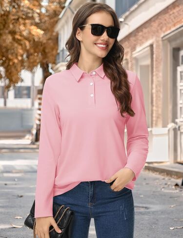 YUCOLEN Womens Polo Shirts Long Sleeve Casual Collared Button Down Cotton Tee Work Fall T Shirt Top in Saudi Arabia
