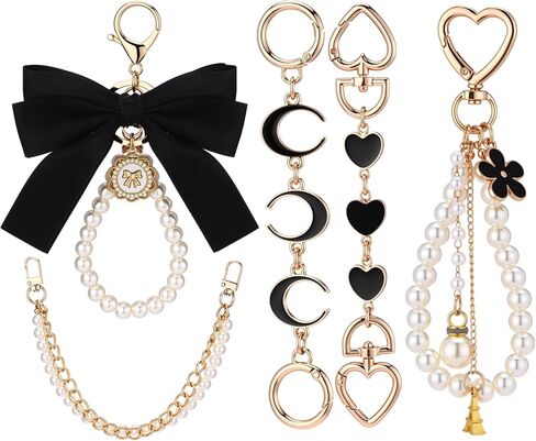 Sureio 5 PCS Bag Extender Chain Pearl Pres Chain Ribbon Bow Bow Keychain Ceychender Bag Base Scars Exclseory for Handbag in Kuwait