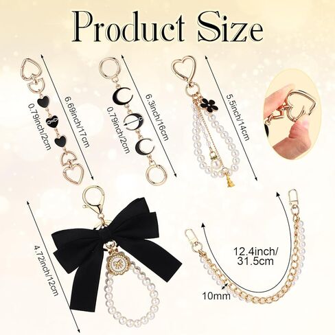 Sureio 5 PCS Bag Extender Chain Pearl Pres Chain Ribbon Bow Bow Keychain Ceychender Bag Base Scars Exclseory for Handbag in Kuwait
