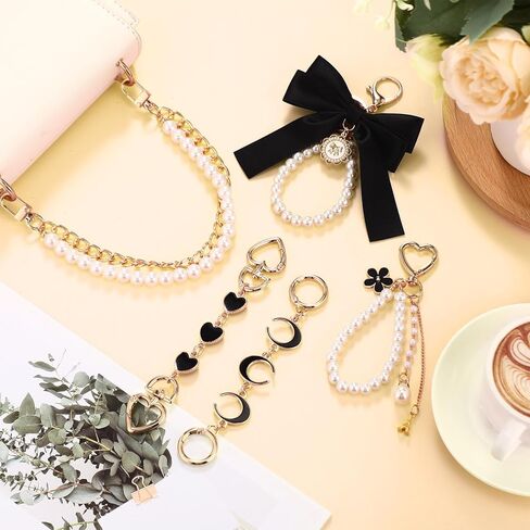 Sureio 5 PCS Bag Extender Chain Pearl Pres Chain Ribbon Bow Bow Keychain Ceychender Bag Base Scars Exclseory for Handbag in Kuwait