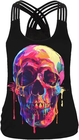 Sister Amy Women's Skull Print Halloween Out T-Shirt Sleeveless Tank Top Vest in Saudi Arabia