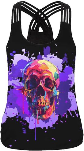 Sister Amy Women's Skull Print Halloween Out T-Shirt Sleeveless Tank Top Vest in Saudi Arabia