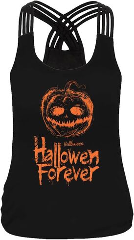 Sister Amy Women's Skull Print Halloween Out T-Shirt Sleeveless Tank Top Vest in Saudi Arabia