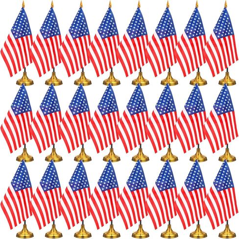 50 Pcs American Desk Flag Set Small USA Flags for Table with 13" Black Pole, Black Base and Spear Top, American Flag for Home Office Party Festival Celebrations Decor in Saudi Arabia