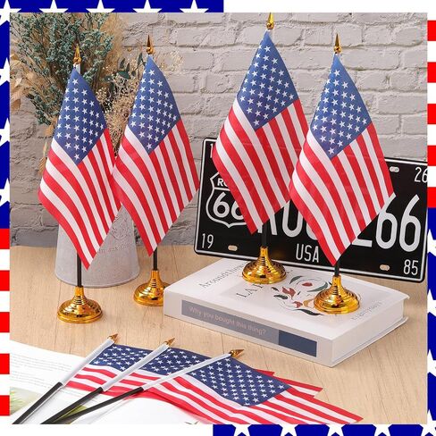 50 Pcs American Desk Flag Set Small USA Flags for Table with 13" Black Pole, Black Base and Spear Top, American Flag for Home Office Party Festival Celebrations Decor in Saudi Arabia