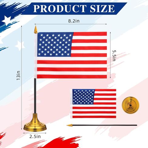 50 Pcs American Desk Flag Set Small USA Flags for Table with 13" Black Pole, Black Base and Spear Top, American Flag for Home Office Party Festival Celebrations Decor in Saudi Arabia