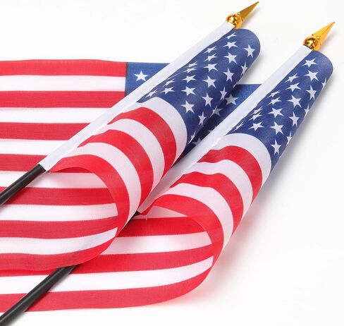 50 Pcs American Desk Flag Set Small USA Flags for Table with 13" Black Pole, Black Base and Spear Top, American Flag for Home Office Party Festival Celebrations Decor in Saudi Arabia