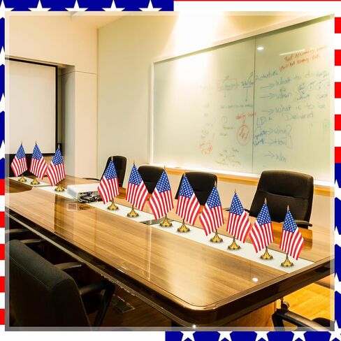 50 Pcs American Desk Flag Set Small USA Flags for Table with 13" Black Pole, Black Base and Spear Top, American Flag for Home Office Party Festival Celebrations Decor in Saudi Arabia
