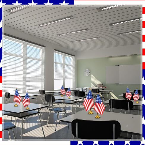 50 Pcs American Desk Flag Set Small USA Flags for Table with 13" Black Pole, Black Base and Spear Top, American Flag for Home Office Party Festival Celebrations Decor in Saudi Arabia