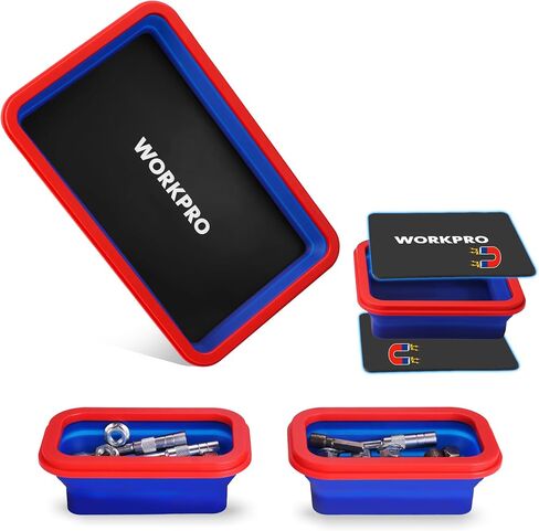Workpro 4pc مجموعة أجزاء مغناطيسية قابلة للطي ، وعاء مغناطيسي على الوجهين للمسامير ، والمكسرات ، ودبابيس ، ودرج الترباس القابل للطي للمرآب ، والصيانة ، وأدوات ميكانيكي السيليكون هدية للرجل ، 11 بوصة و 6.3 بوصة in Kuwait