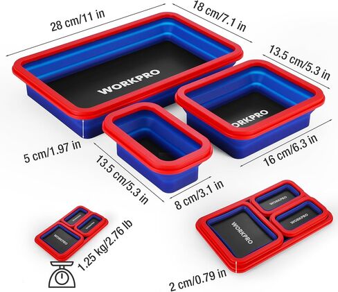 Workpro 4pc مجموعة أجزاء مغناطيسية قابلة للطي ، وعاء مغناطيسي على الوجهين للمسامير ، والمكسرات ، ودبابيس ، ودرج الترباس القابل للطي للمرآب ، والصيانة ، وأدوات ميكانيكي السيليكون هدية للرجل ، 11 بوصة و 6.3 بوصة in Kuwait
