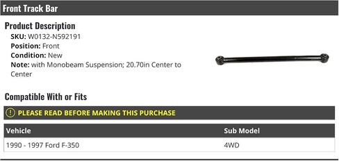Front Track Bar - Compatible with 1990-1997 Ford F350 4WD (with Monobeam Suspension) in Saudi Arabia
