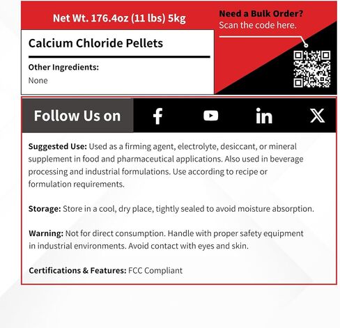 Calcium Chloride Pellets - 5 kg (11 lb) - Food Grade Anhydrous 94-97% in Saudi Arabia
