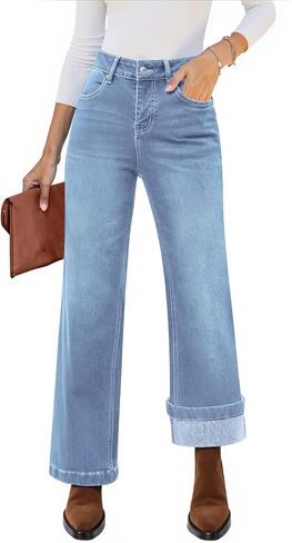 luvamia Flare Jeans for Women Thin Fleece Lined High Waisted Wide Leg Trendy Fall Stretchy Denim Pants Trouser Jeans in Saudi Arabia