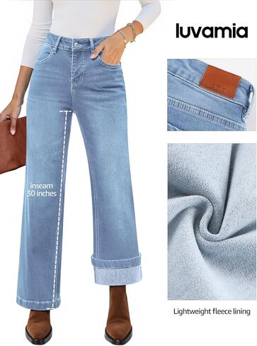 luvamia Flare Jeans for Women Thin Fleece Lined High Waisted Wide Leg Trendy Fall Stretchy Denim Pants Trouser Jeans in Saudi Arabia