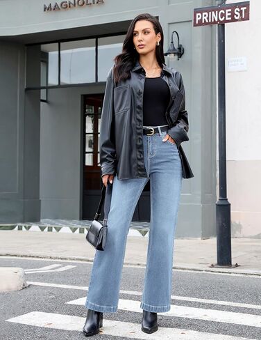 luvamia Flare Jeans for Women Thin Fleece Lined High Waisted Wide Leg Trendy Fall Stretchy Denim Pants Trouser Jeans in Saudi Arabia