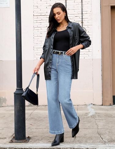 luvamia Flare Jeans for Women Thin Fleece Lined High Waisted Wide Leg Trendy Fall Stretchy Denim Pants Trouser Jeans in Saudi Arabia