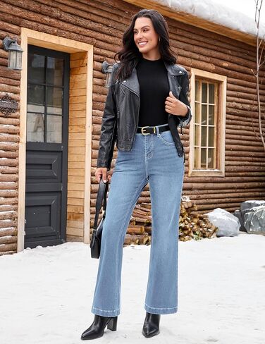 luvamia Flare Jeans for Women Thin Fleece Lined High Waisted Wide Leg Trendy Fall Stretchy Denim Pants Trouser Jeans in Saudi Arabia