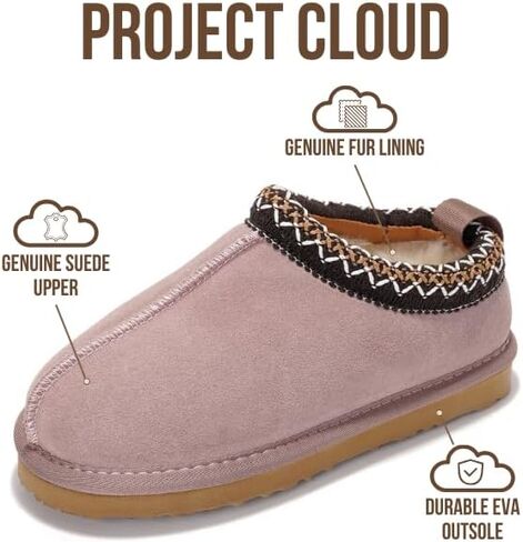 Project Cloud Cloud Geneine Leather & Australian Shearling Slippers for Kids - Memory Foam Fuzzy and غير انزلاق النعال النعال الفتيات الأحذية والأولاد ، حذاء الأطفال للجنسين (Dream Warm) in Kuwait