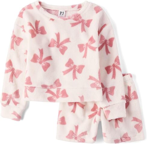 The Children's Place Girls '100 ٪ Fleece Long Sleeve Top and Shorts ، 2 Pajama Set in Saudi Arabia