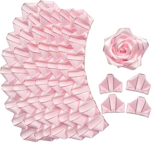 100 PCS Gold Edge Ribbon Rose Petals Pregliter Glitter Flowers Praymering Platsials لباقات DIY ، زهرة ساطعة إلى الأبد مصنوعة إلى الأبد لحفلات الزفاف (Pink Light) in Kuwait