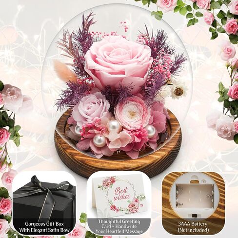 Forever Preserved Rose in Glass Dome with LED Lights - Eternal Rose Gift for Women, Prime Delivery - Valentine's Day Mother's Day Christmas Birthday for Wife Girlfriend (red) in Saudi Arabia