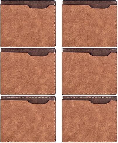 Paterr 6 Pcs Faux Leather Wallet Bulk for Men Stylish Slim Bifold Wallet with ID Window for DIY Engraving Gifts for Husband Son Grandpa Boyfriend Xmas Wedding Anniversary, Light Brown in Saudi Arabia