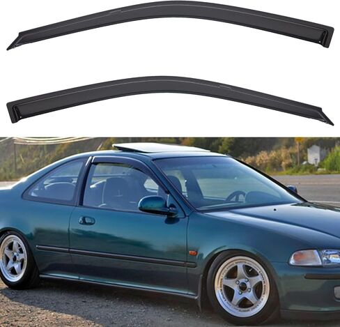 Set of 2 Front JDM Smoke Sun/Rain Guard Outside Mount Tape-On Acrylic Window Visors Compatible with 01-05 Civic 2-Door Coupe in Saudi Arabia