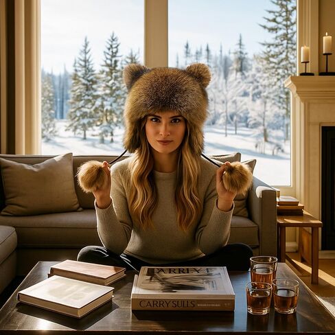 Raccoon Hat with Tail for Women Men Faux Fur Coonskin Raccoon Tail Hat Warm Winter Cap for Unisex Cold Weather in Saudi Arabia