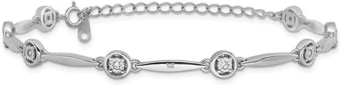925 Sterling Silver Rhodium-plated Polished Cubic zirconia with 2.25" ext. Fancy Link Chain Bracelet 8" in Saudi Arabia