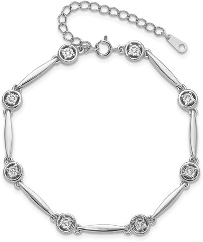 925 Sterling Silver Rhodium-plated Polished Cubic zirconia with 2.25" ext. Fancy Link Chain Bracelet 8" in Saudi Arabia