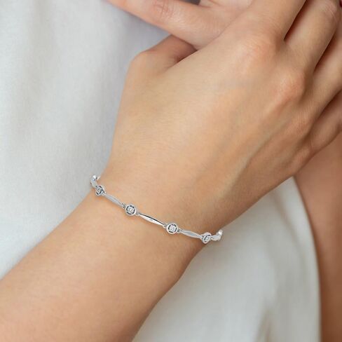 925 Sterling Silver Rhodium-plated Polished Cubic zirconia with 2.25" ext. Fancy Link Chain Bracelet 8" in Saudi Arabia