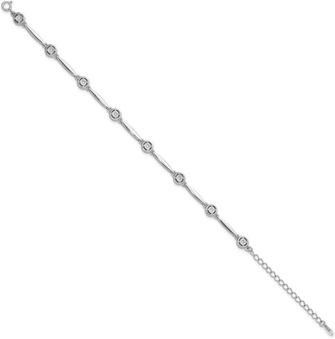 925 Sterling Silver Rhodium-plated Polished Cubic zirconia with 2.25" ext. Fancy Link Chain Bracelet 8" in Saudi Arabia