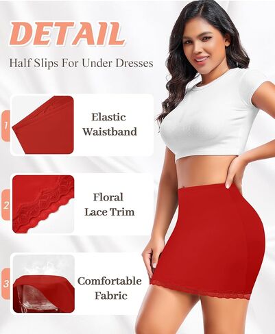 DERCA Half Slips for Women Under Dress Non Cling Lace Trim Slip Skirt Above Knee Underskirt for Dresses in Kuwait