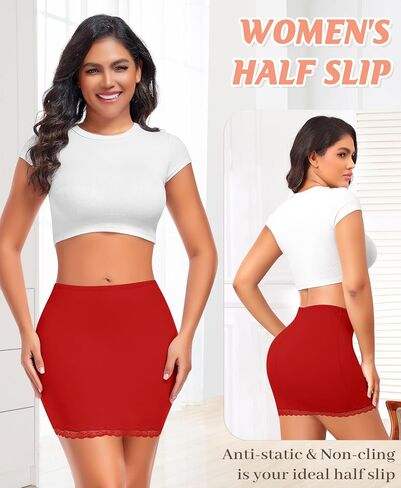 DERCA Half Slips for Women Under Dress Non Cling Lace Trim Slip Skirt Above Knee Underskirt for Dresses in Kuwait