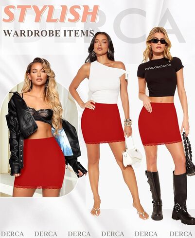 DERCA Half Slips for Women Under Dress Non Cling Lace Trim Slip Skirt Above Knee Underskirt for Dresses in Kuwait