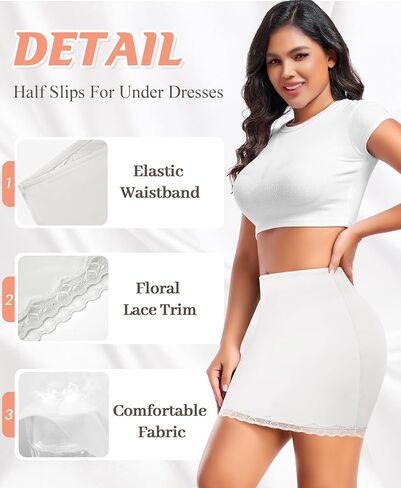 DERCA Half Slips for Women Under Dress Non Cling Lace Trim Slip Skirt Above Knee Underskirt for Dresses in Kuwait