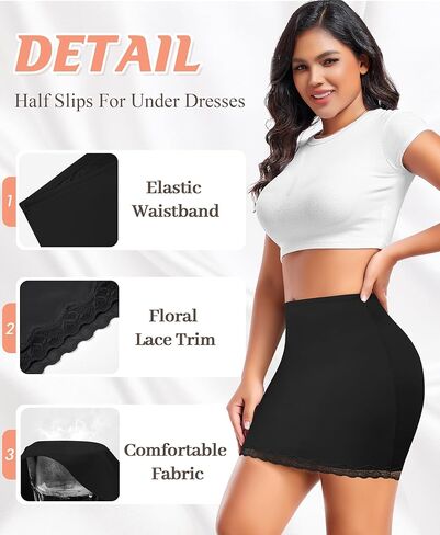 DERCA Half Slips for Women Under Dress Non Cling Lace Trim Slip Skirt Above Knee Underskirt for Dresses in Kuwait