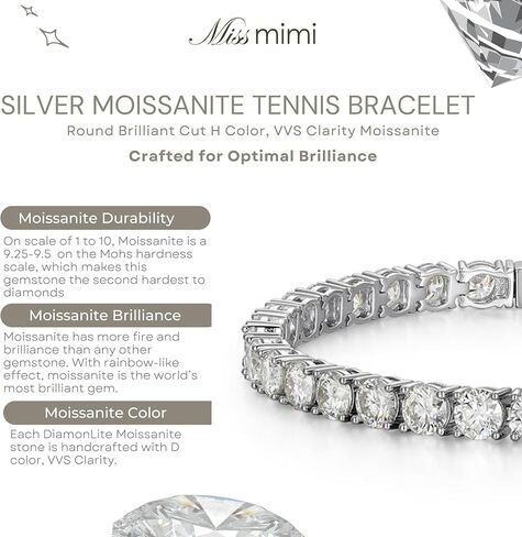 2-10 CT Moissanite 925 Sterling Silver Tennis Bracelet للنساء والرجال ، 2 مم إلى 4 مم ، سوار الأبدية القابلة للتكديس للجنسين مع قفل آمن ، مختبر تم إنشاؤه بديل الماس ، 6.5 و 7.25 بوصة in Kuwait