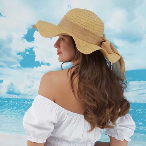 Julerwoo 2 PCS الوالدين والطفل قبعة واسعة Brim Bowknot قبعة الشاطئ شمس قبعة للبنات النساء in Kuwait