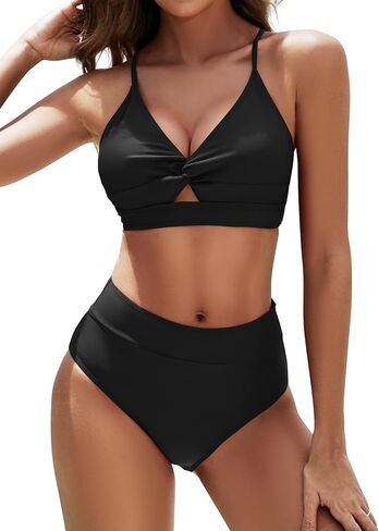Women's High Waisted Bikini Set Two Piece Twist Knot Swimsuit Criss Cross Bathing Suit in Kuwait