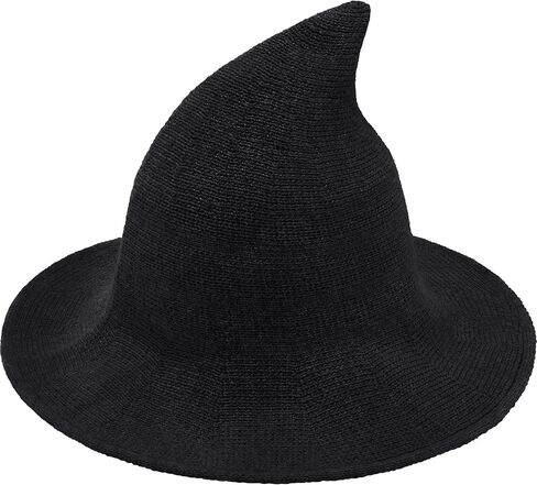 Halloween Witch Hat for Women Wide Brim Foldable Halloween Party Knitted Wool Hats for Cosplay Witch Costume in Kuwait
