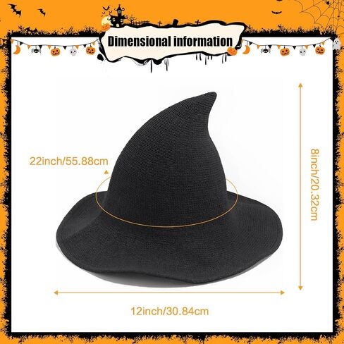 Halloween Witch Hat for Women Wide Brim Foldable Halloween Party Knitted Wool Hats for Cosplay Witch Costume in Kuwait